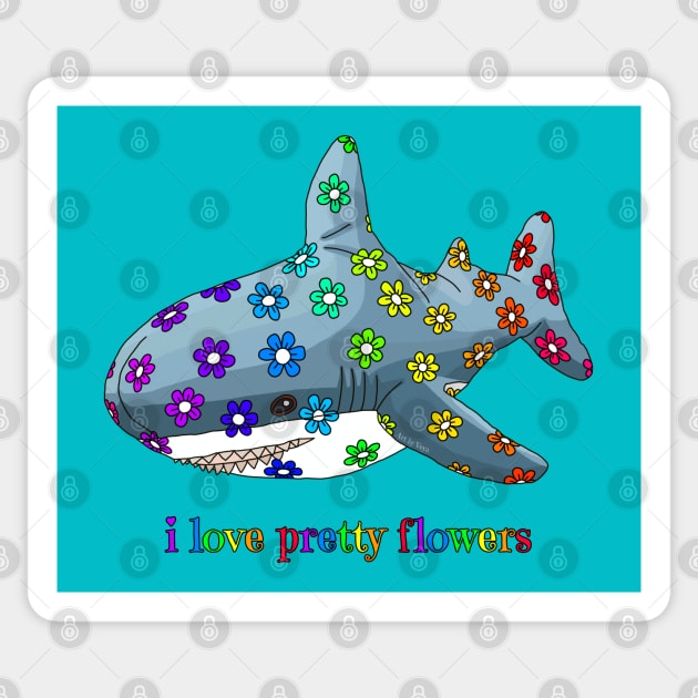 The blue sharks loves pretty flowers Sticker by Art by Veya